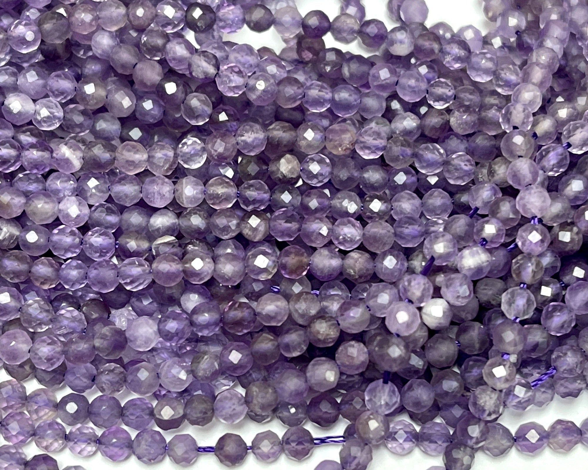 Amethyst 3mm faceted round natural gemstone beads 15.5" strand - Oz Beads 