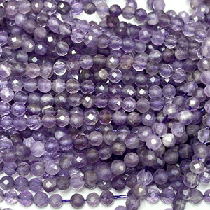 Amethyst 3mm faceted round natural gemstone beads 15.5" strand - Oz Beads 