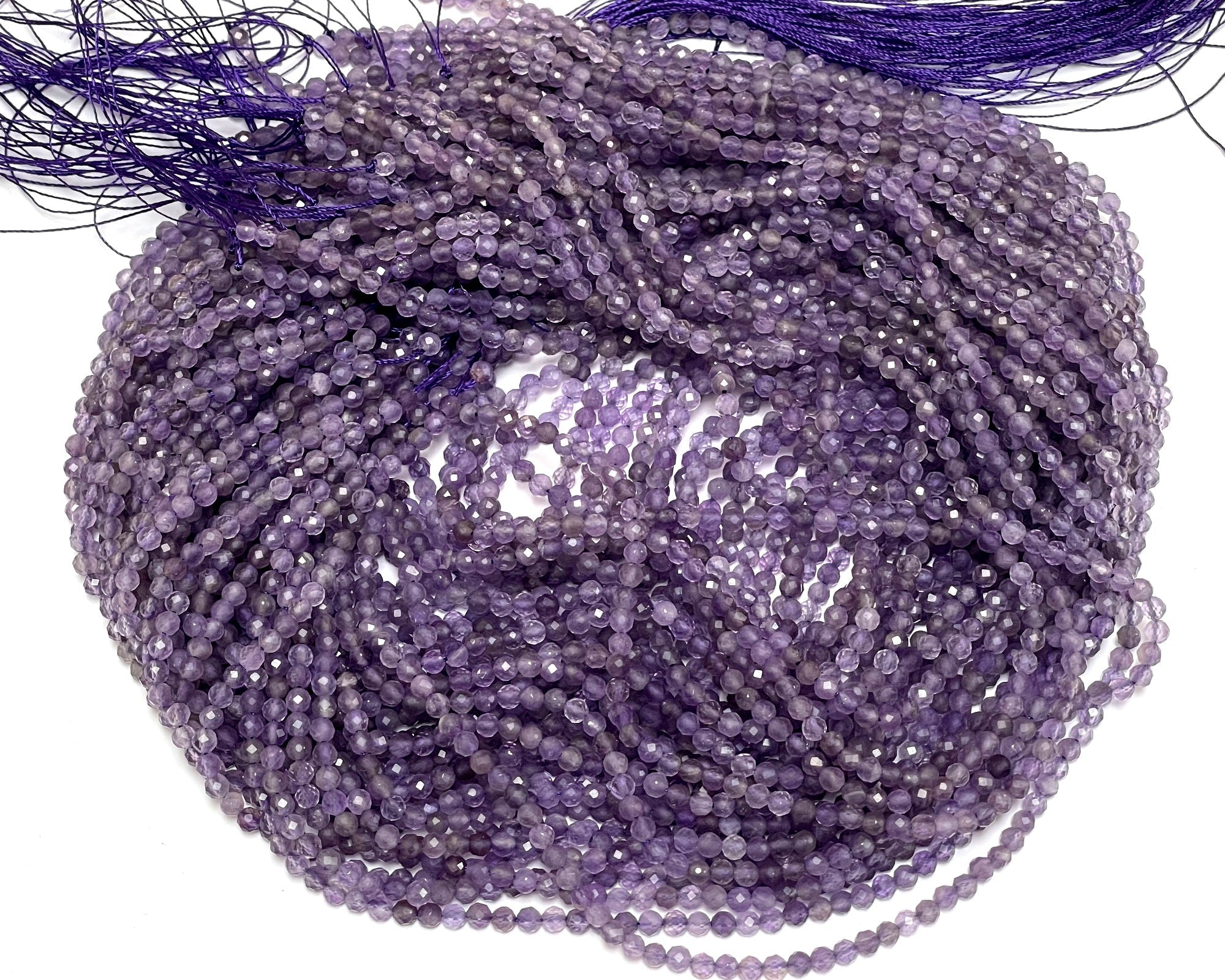 Amethyst 3mm faceted round natural gemstone beads 15.5" strand - Oz Beads 