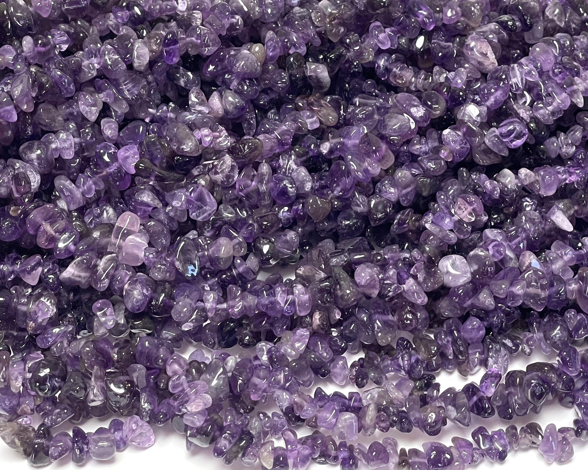 Amethyst chip beads natural gemstone chips 32" strand - Oz Beads 