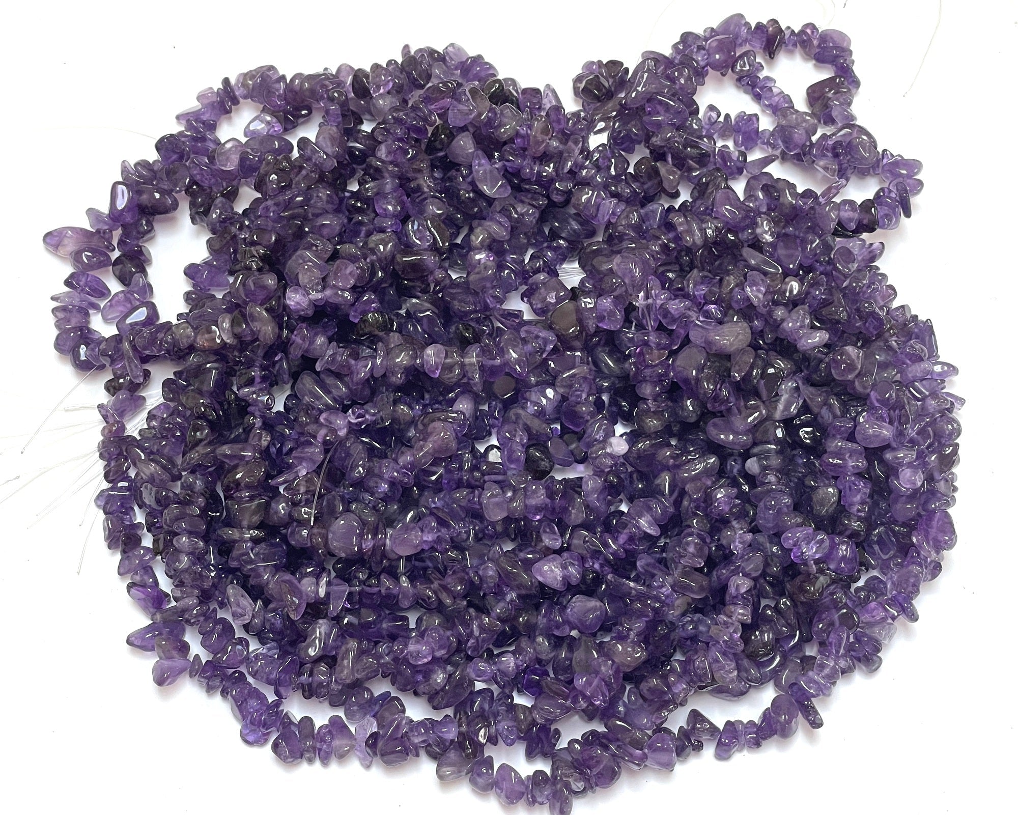 Amethyst chip beads natural gemstone chips 32" strand - Oz Beads 