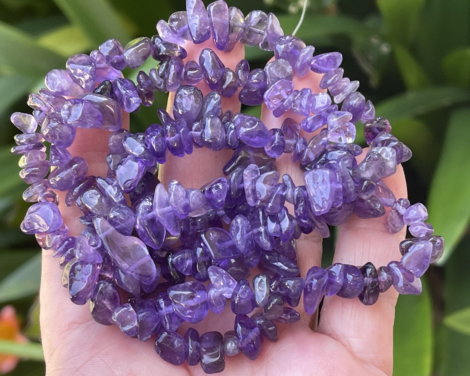 Amethyst chip beads natural gemstone chips 32" strand - Oz Beads 