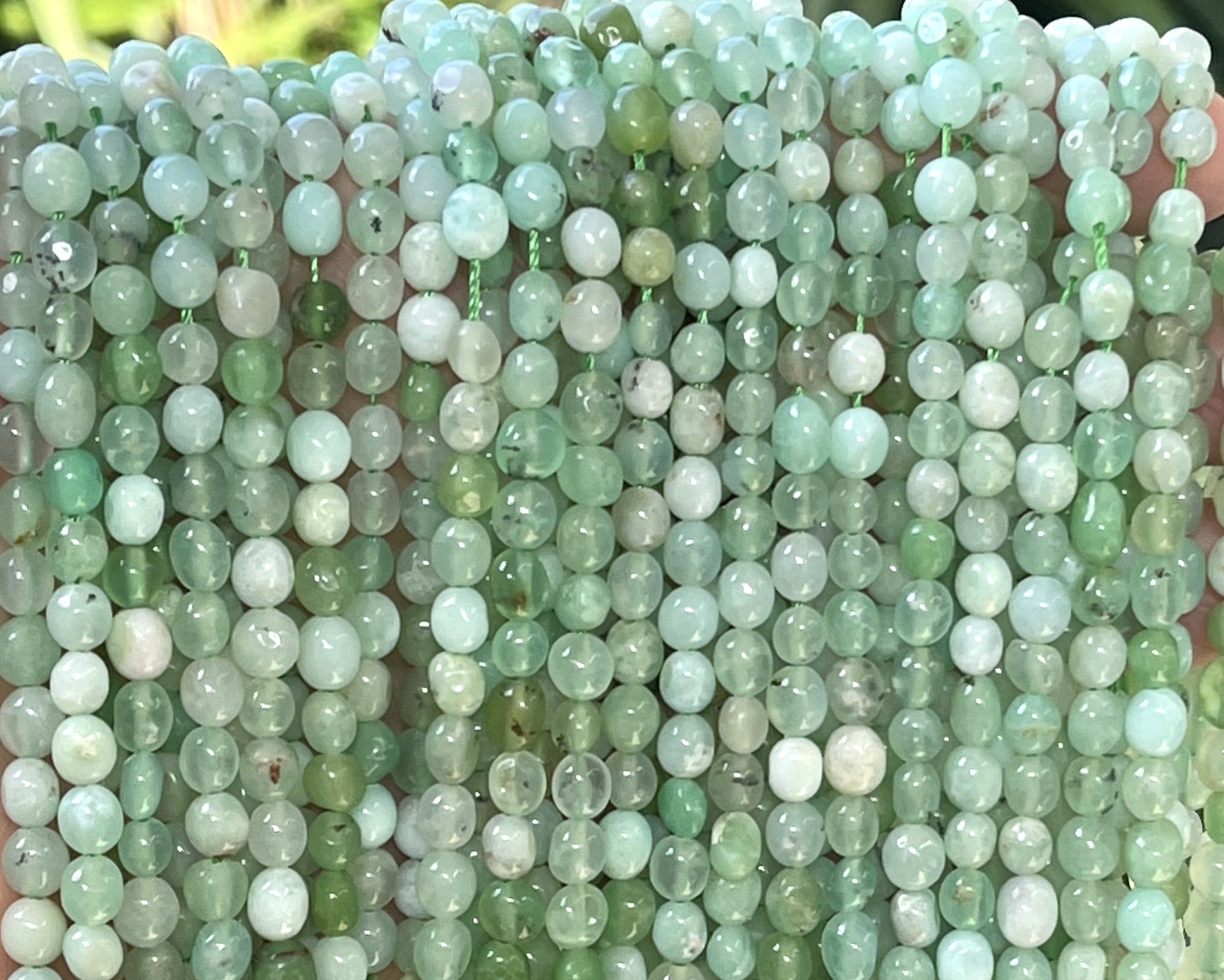 Chrysoprase 5-6mm tiny nuggets mint apple green natural gemstone beads 16" strand - Oz Beads 