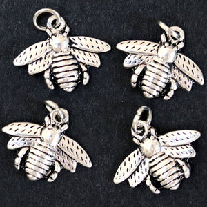 Bee charm 14x17mm antique silver plated metal alloy pendant - Oz Beads 