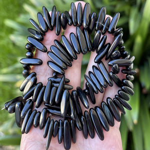 Black Agate top drilled tooth stick dagger beads 15" strand - Oz Beads 