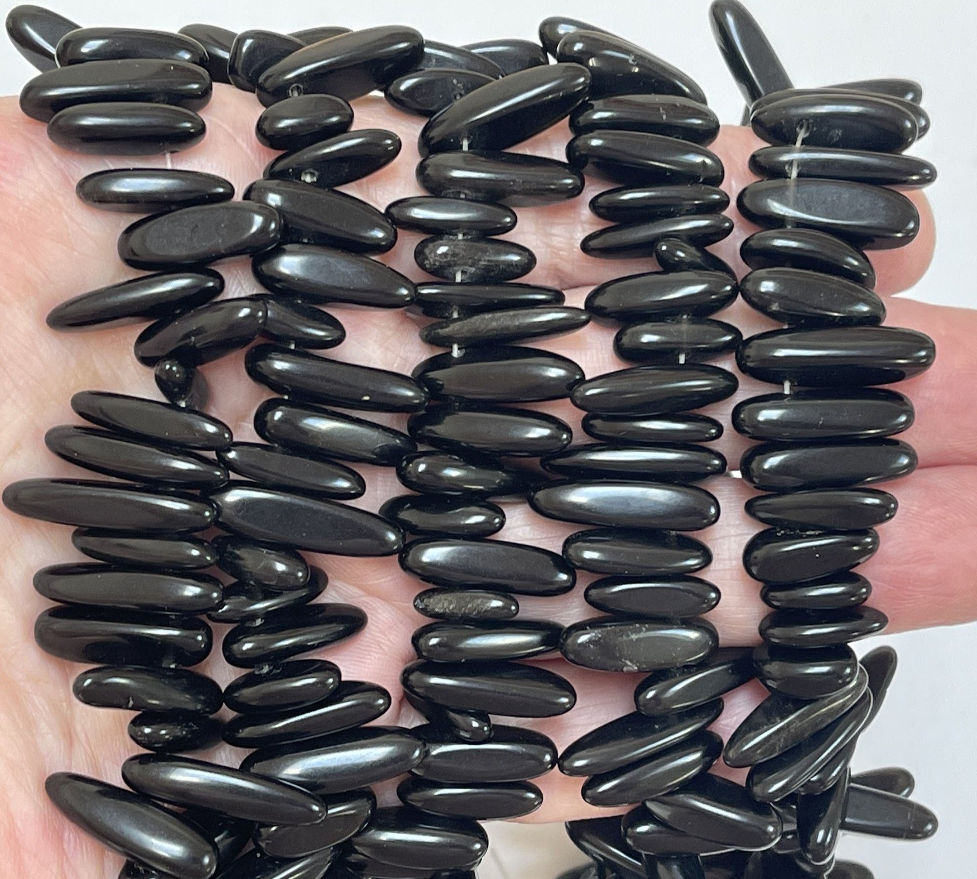 Black Agate top drilled tooth stick dagger beads 15" strand - Oz Beads 