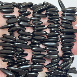 Black Agate top drilled tooth stick dagger beads 15" strand - Oz Beads 