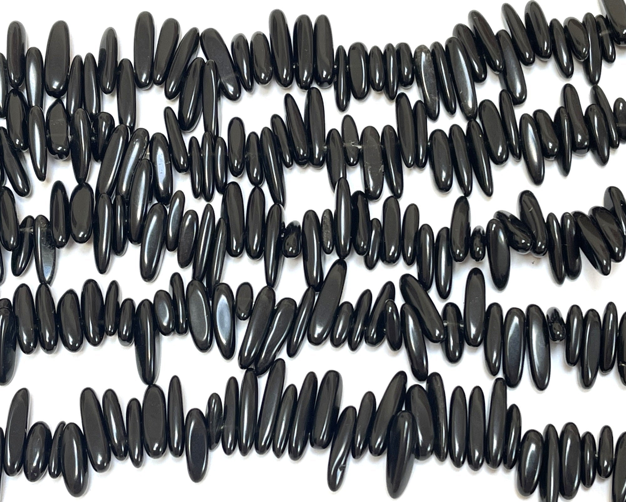 Black Agate top drilled tooth stick dagger beads 15" strand - Oz Beads 