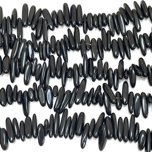 Black Agate top drilled tooth stick dagger beads 15" strand - Oz Beads 