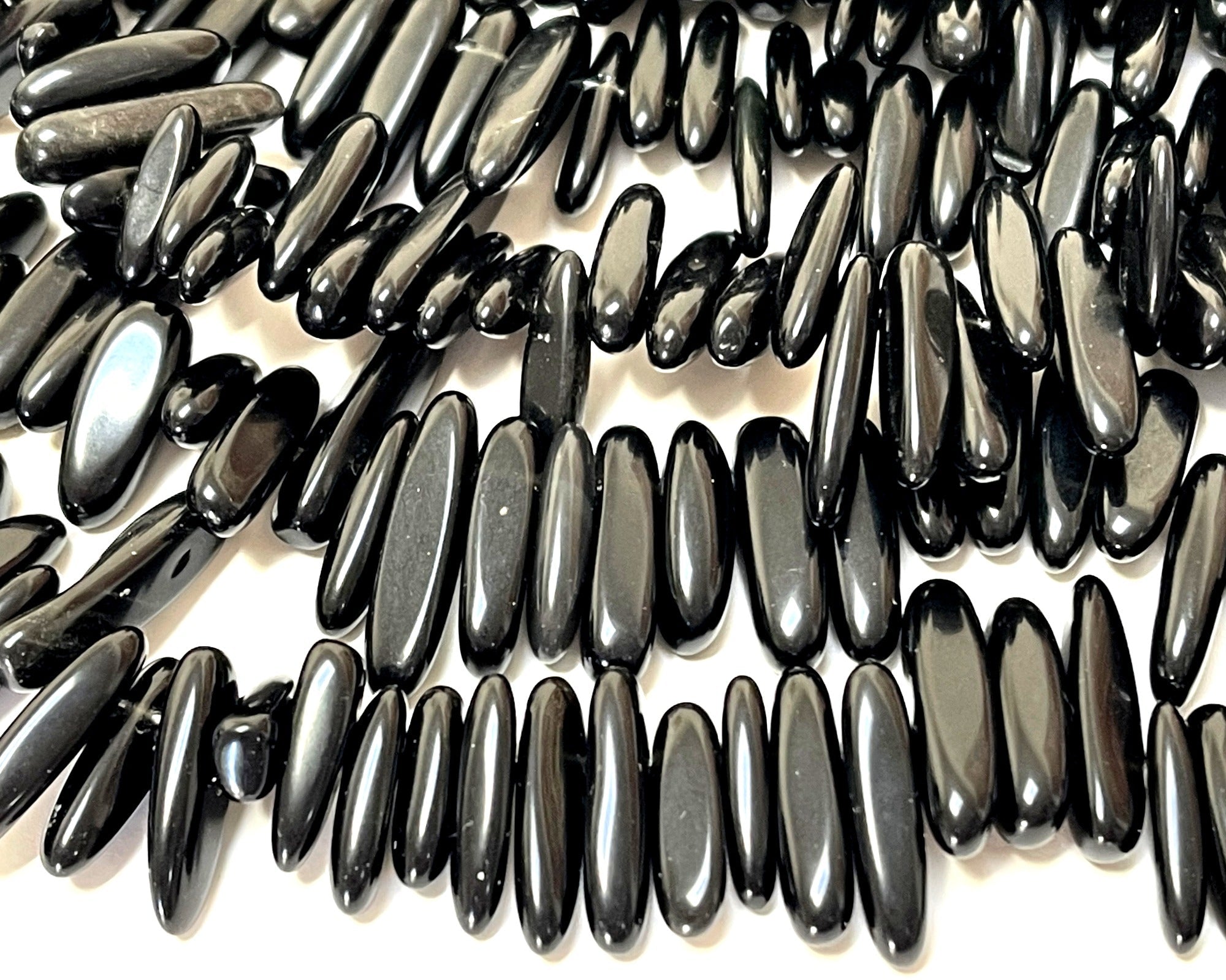 Black Agate top drilled tooth stick dagger beads 15" strand - Oz Beads 