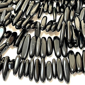 Black Agate top drilled tooth stick dagger beads 15" strand - Oz Beads 