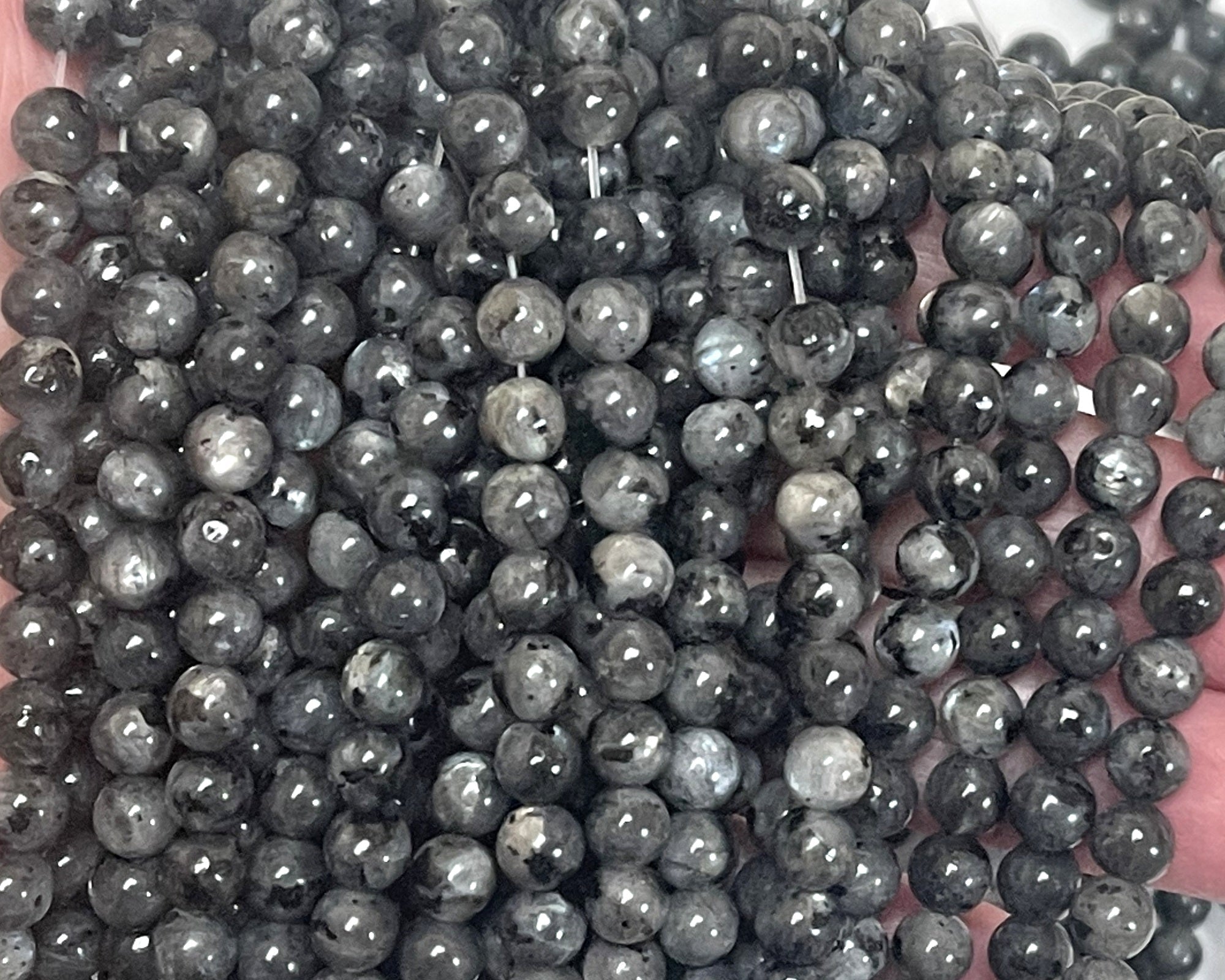 Black Labradorite Larvikite 6mm round natural gemstone beads 15" strand - Oz Beads 