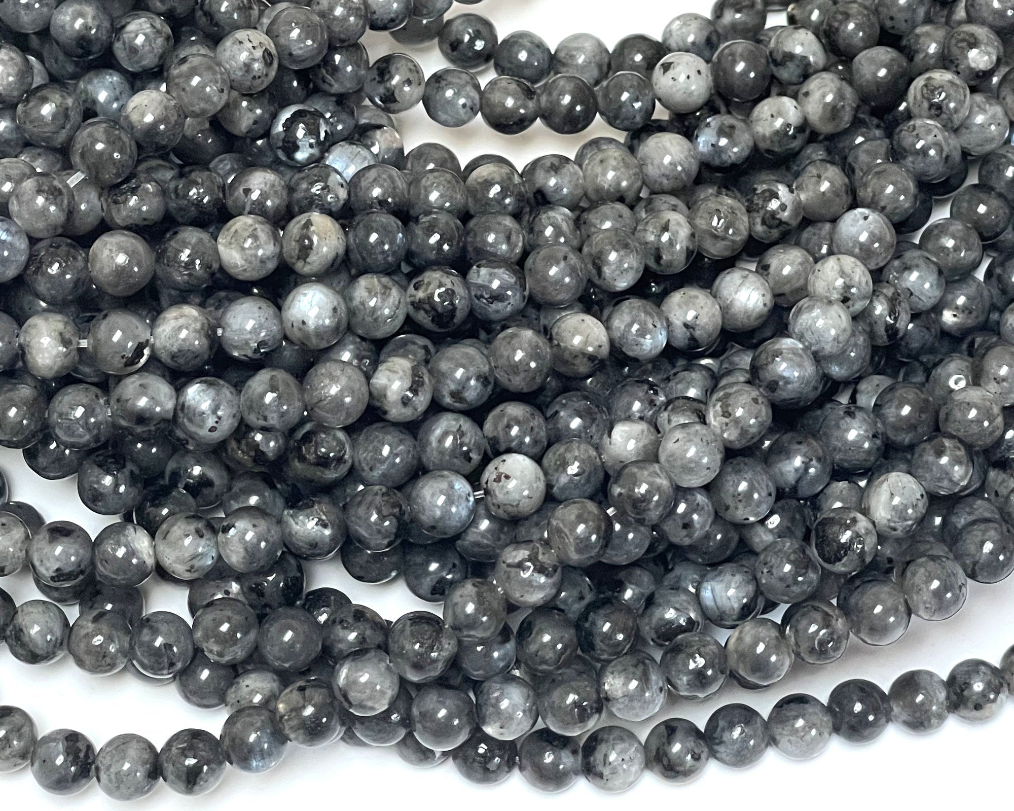 Black Labradorite Larvikite 6mm round natural gemstone beads 15" strand - Oz Beads 