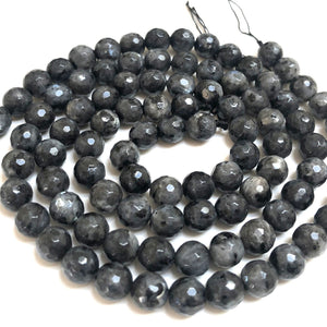 Black Labradorite Larvikite faceted 8mm round gemstone beads 15" strand - Oz Beads 