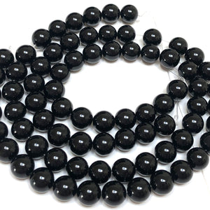 Black Onyx 10mm round polished gemstone beads 15" strand - Oz Beads 