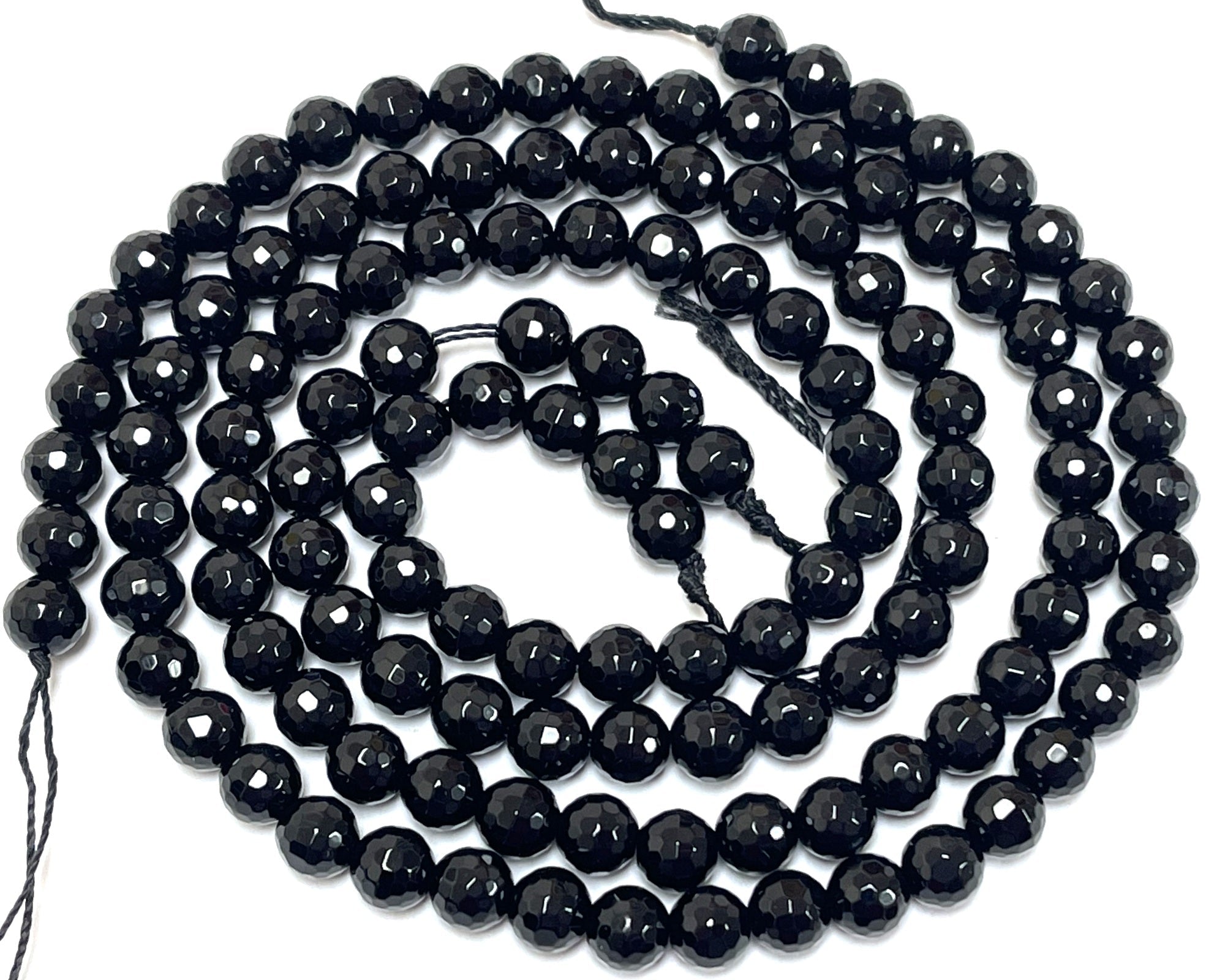 Black Onyx 6mm round micro faceted gemstone beads 15" strand - Oz Beads 