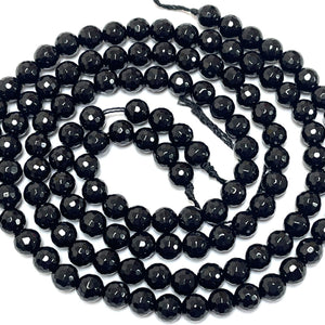 Black Onyx 6mm round micro faceted gemstone beads 15" strand - Oz Beads 