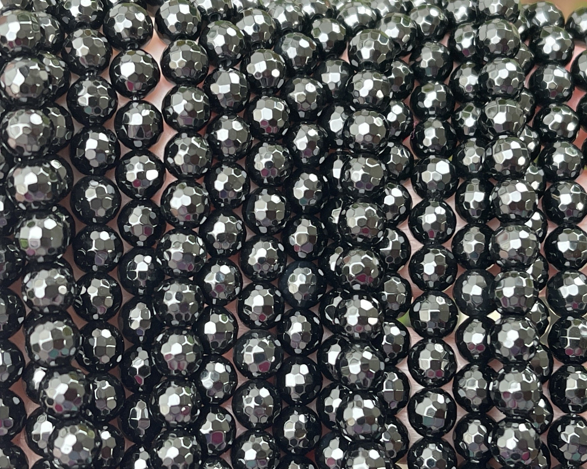 Black Onyx 6mm round micro faceted gemstone beads 15" strand - Oz Beads 