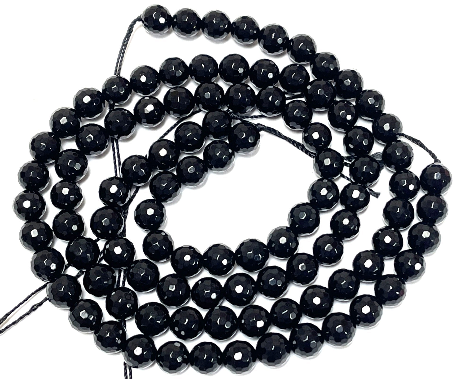 Black Onyx 8mm round micro faceted gemstone beads 15.5" strand