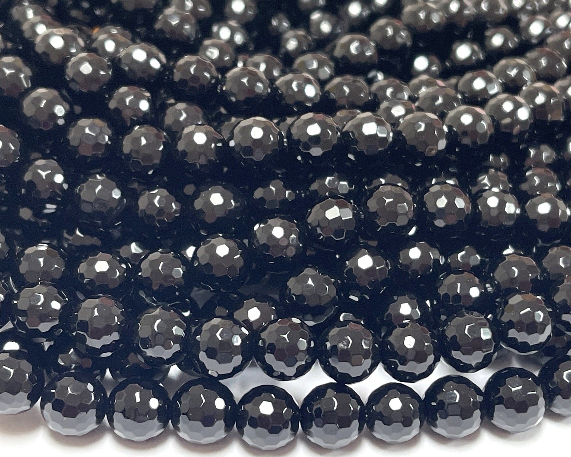 Black Onyx 8mm round micro faceted gemstone beads 15.5" strand