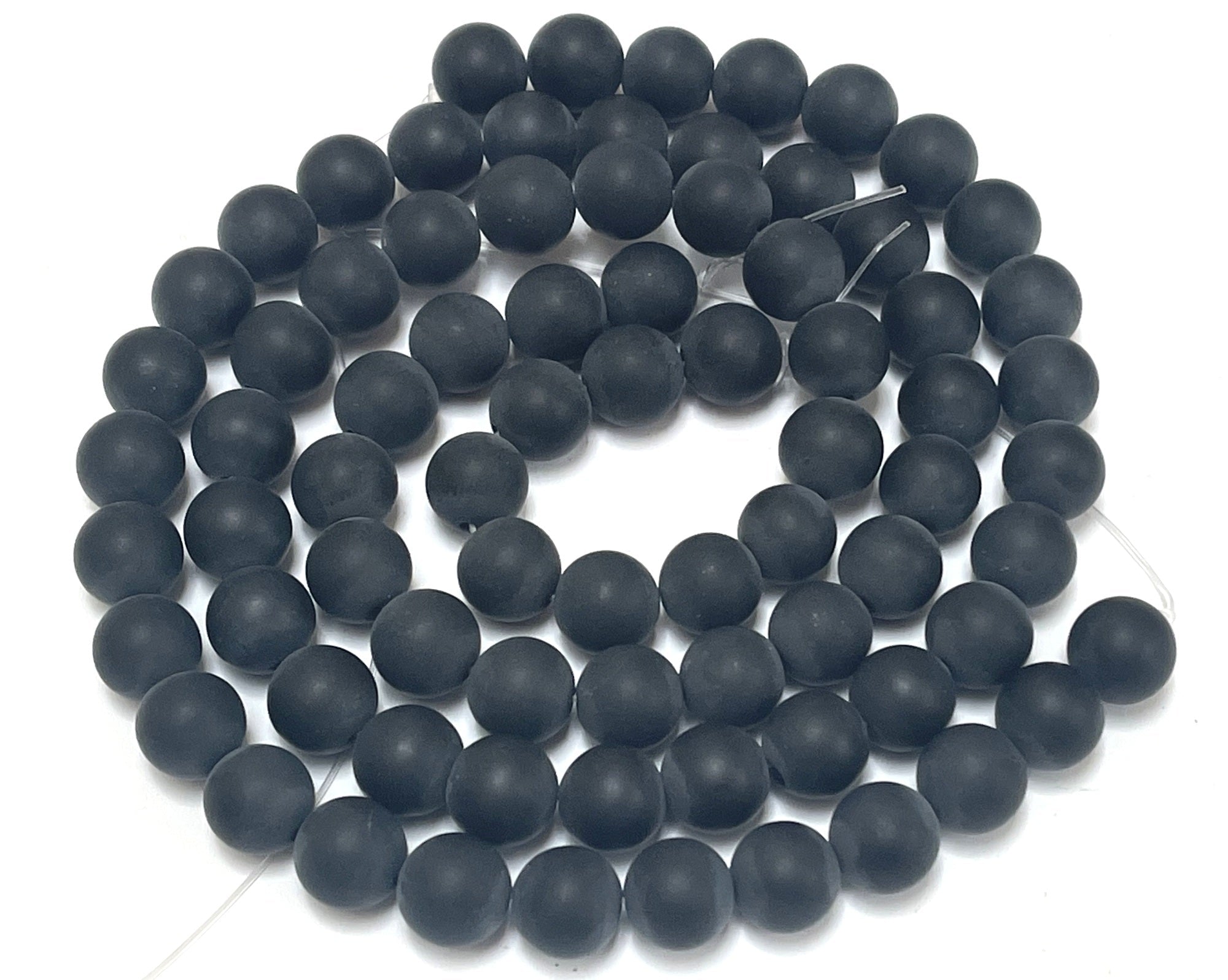 Black Onyx matte 10mm round gemstone beads 15" strand - Oz Beads 