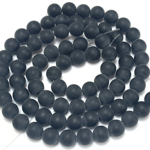 Black Onyx matte 10mm round gemstone beads 15" strand - Oz Beads 