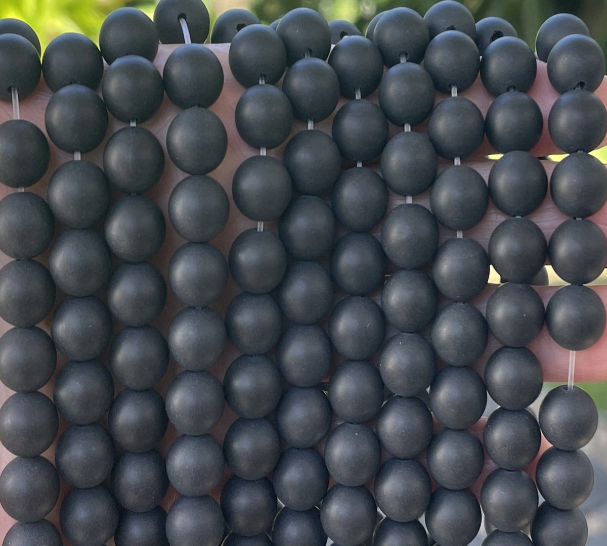 Black Onyx matte 10mm round gemstone beads 15" strand - Oz Beads 