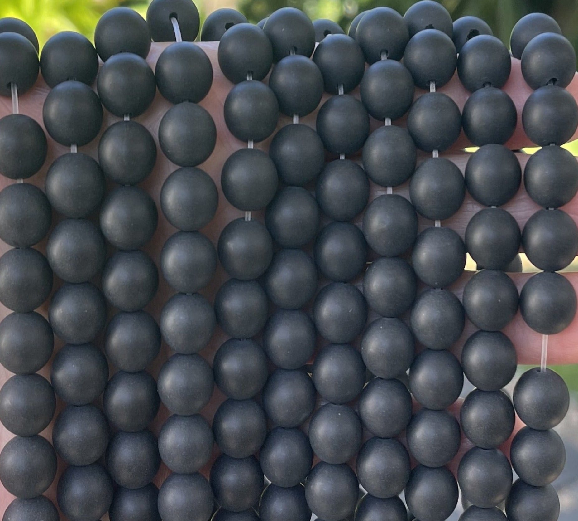 Black Onyx matte 10mm round gemstone beads 15" strand - Oz Beads 