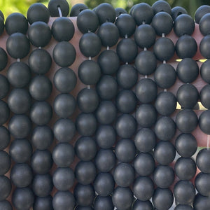 Black Onyx matte 10mm round gemstone beads 15" strand - Oz Beads 