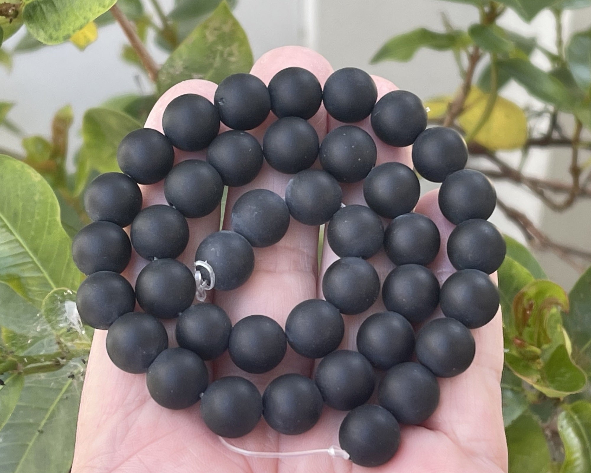 Black Onyx matte 10mm round gemstone beads 15" strand - Oz Beads 