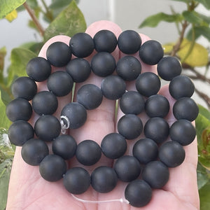 Black Onyx matte 10mm round gemstone beads 15" strand - Oz Beads 