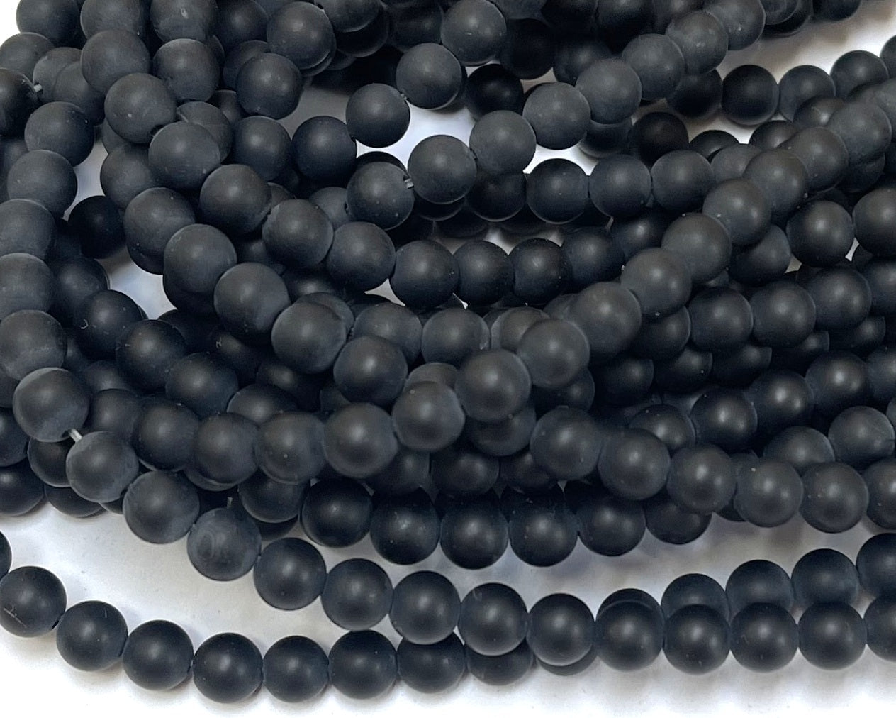 Black Onyx matte 6mm round gemstone beads 15" strand - Oz Beads 