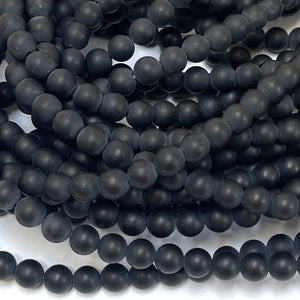 Black Onyx matte 6mm round gemstone beads 15" strand - Oz Beads 