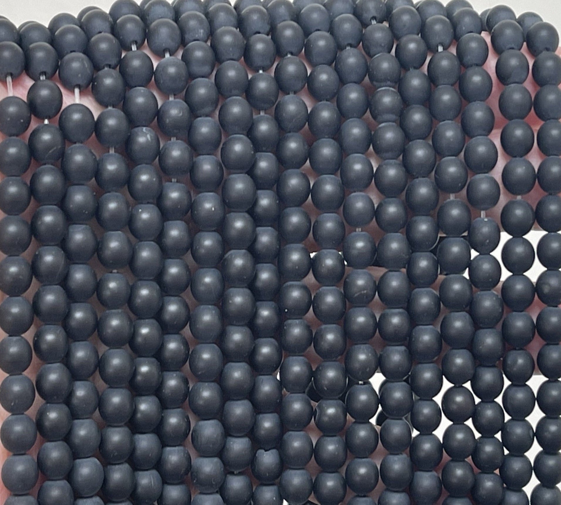 Black Onyx matte 6mm round gemstone beads 15" strand - Oz Beads 