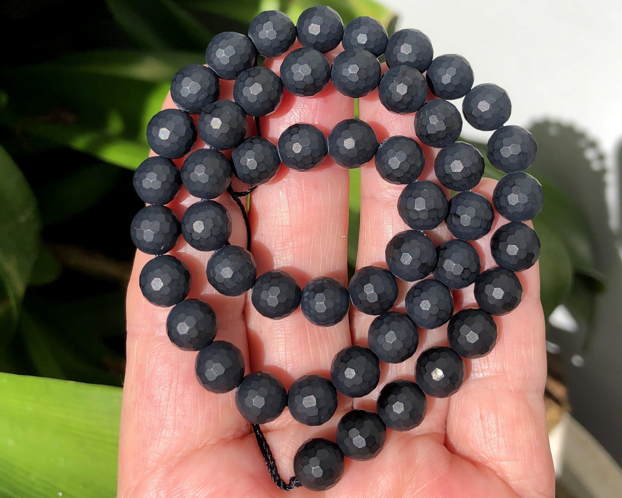 Black Onyx matte 8mm micro faceted round gemstone beads 15" strand - Oz Beads 