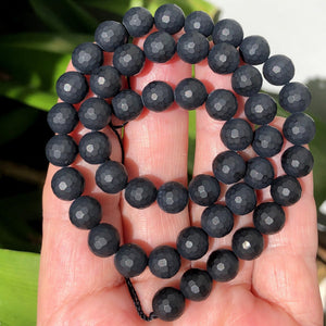 Black Onyx matte 8mm micro faceted round gemstone beads 15" strand - Oz Beads 