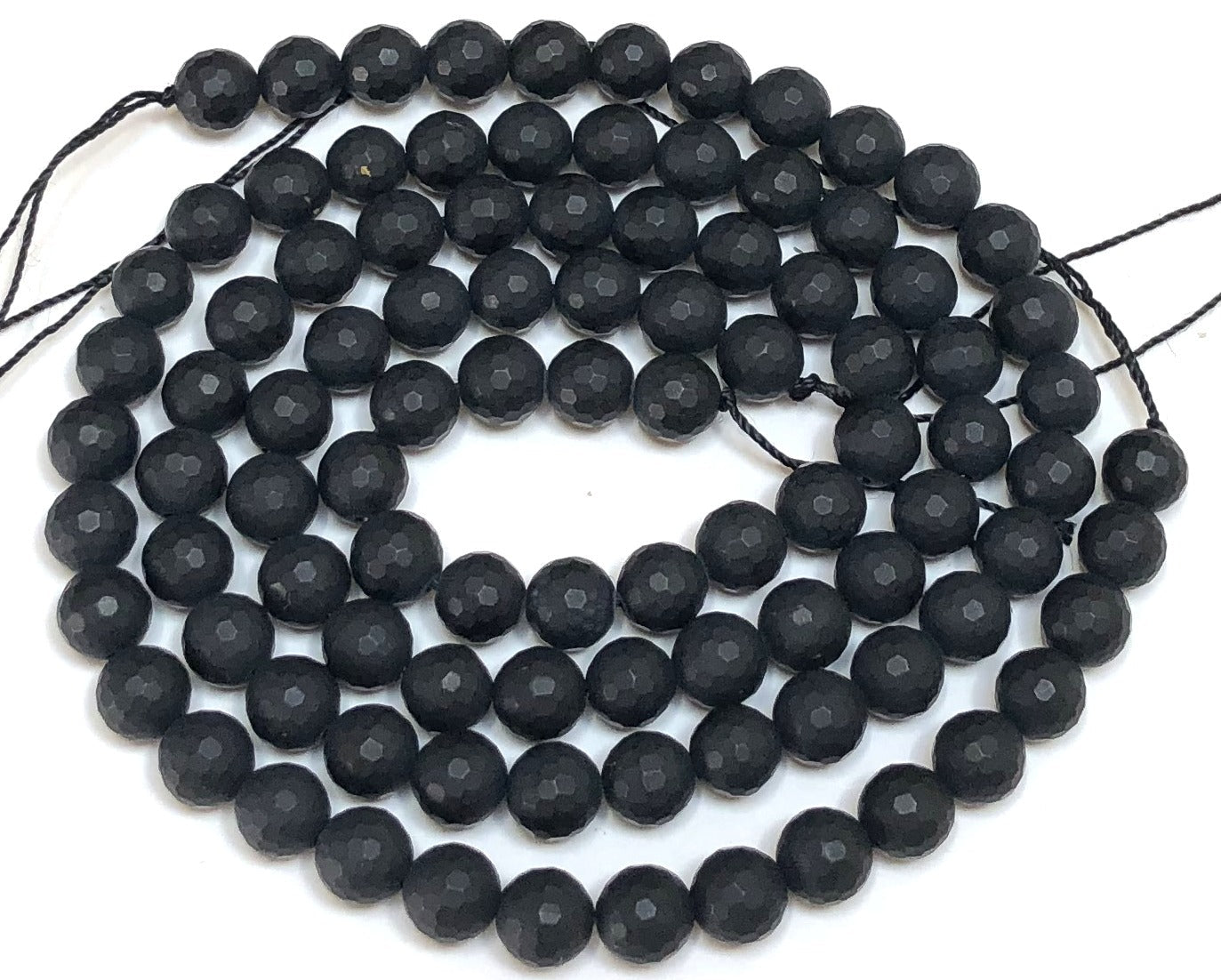 Black Onyx matte 8mm micro faceted round gemstone beads 15" strand - Oz Beads 