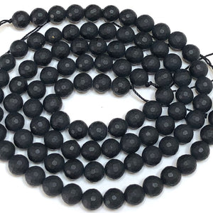 Black Onyx matte 8mm micro faceted round gemstone beads 15" strand - Oz Beads 