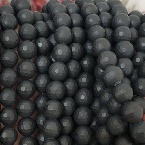Black Onyx matte 8mm micro faceted round gemstone beads 15" strand - Oz Beads 