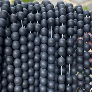 Black Onyx matte 8mm round gemstone beads 15" strand - Oz Beads 