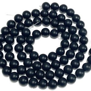 Black Onyx matte oiled 10mm round gemstone beads 15" strand - Oz Beads 