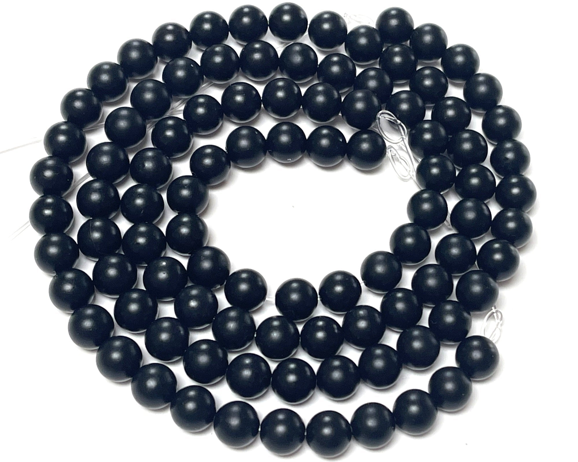 Black Onyx matte oiled 8mm round gemstone beads 15" strand - Oz Beads 