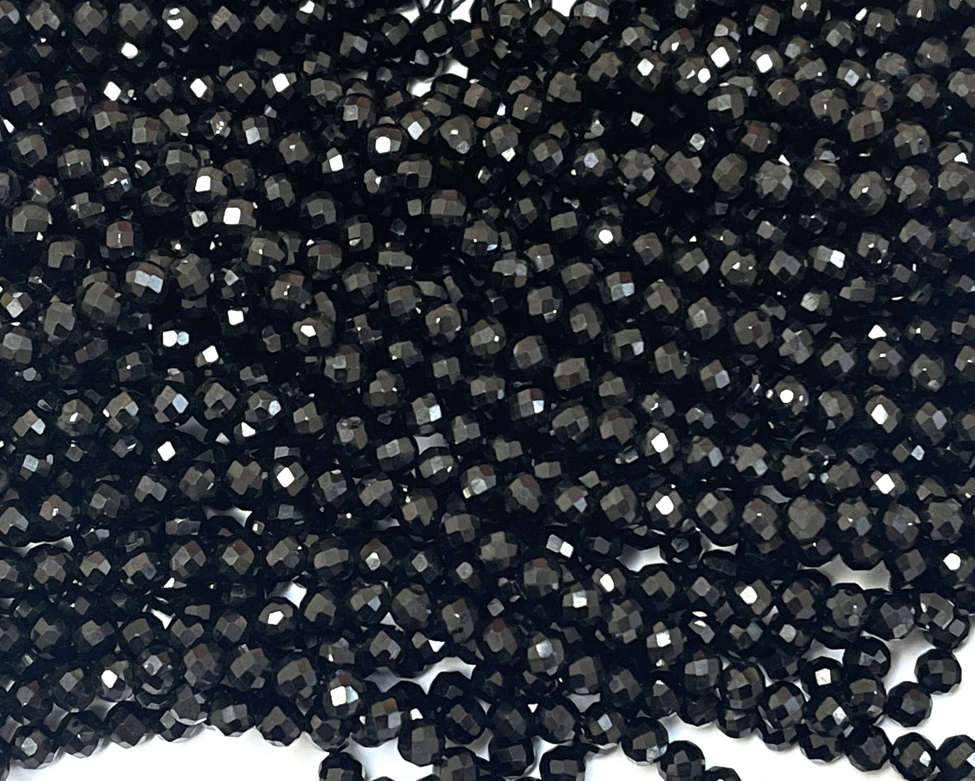 Black Spinel 3mm 4mm faceted round natural gemstone beads 15.5" strand - Oz Beads 