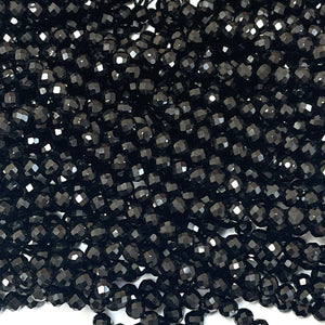 Black Spinel 3mm 4mm faceted round natural gemstone beads 15.5" strand - Oz Beads 