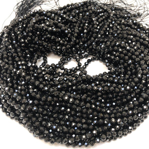 Black Spinel 2mm 3mm 4mm faceted round natural gemstone beads 15.5" strand - Oz Beads 