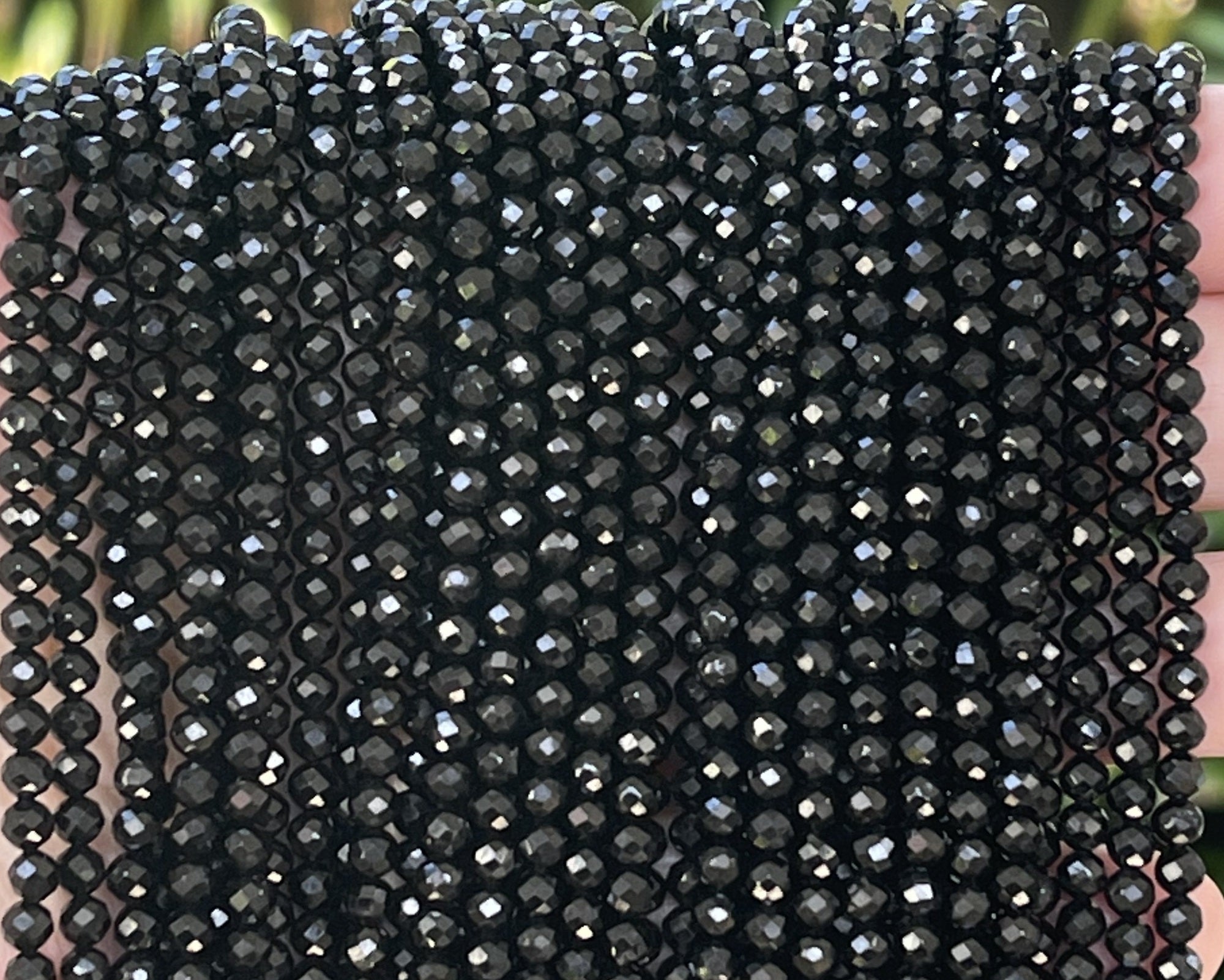 Black Spinel 3mm 4mm faceted round natural gemstone beads 15.5" strand - Oz Beads 