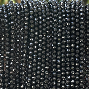 Black Spinel 3mm 4mm faceted round natural gemstone beads 15.5" strand - Oz Beads 
