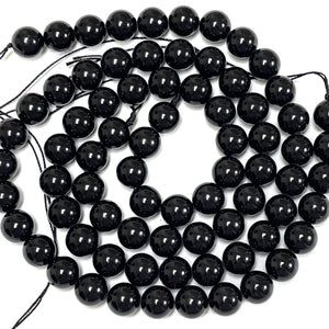 Black Tourmaline 10mm round natural gemstone beads 15" strand - Oz Beads 