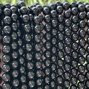 Black Tourmaline 10mm round natural gemstone beads 15" strand - Oz Beads 