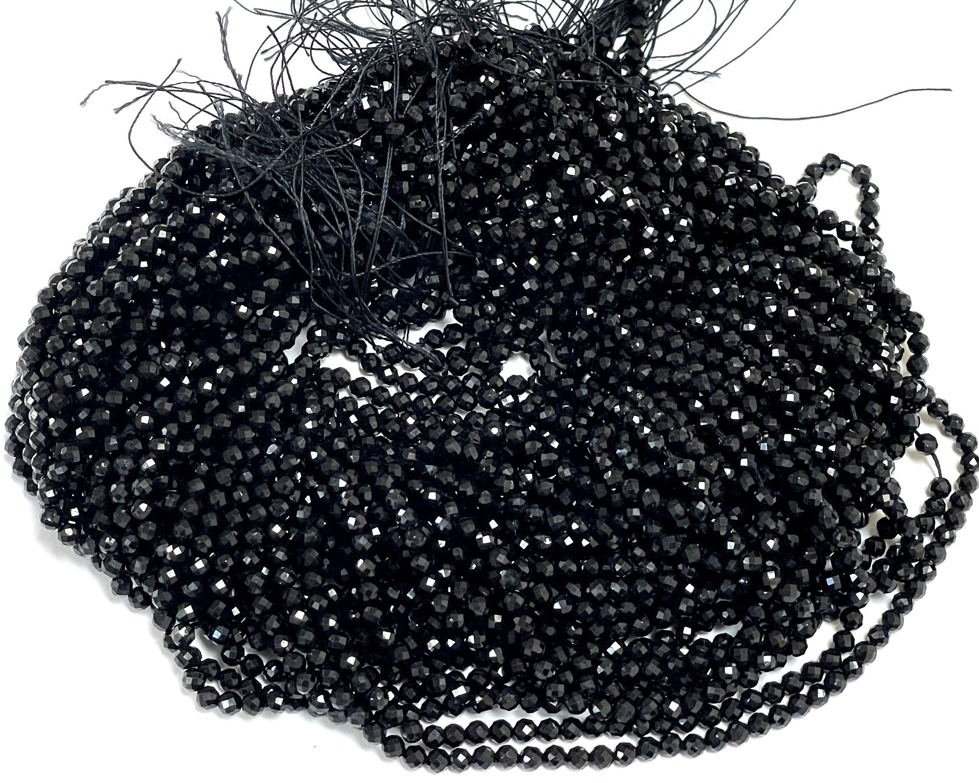 Black Tourmaline 3mm 4mm faceted round natural gemstone beads 15.5" strand - Oz Beads 